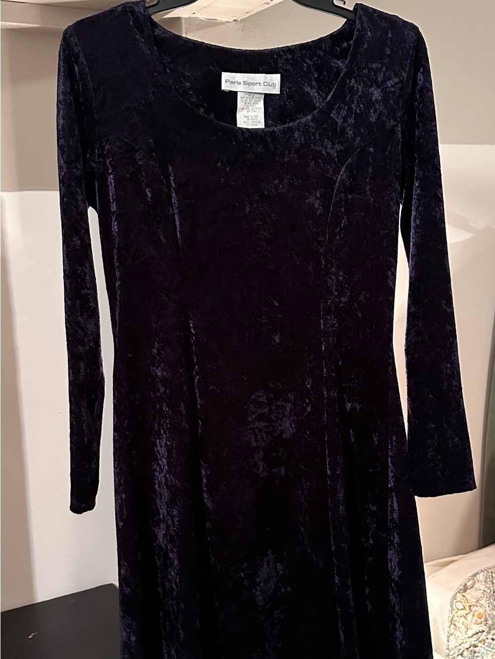 Vintage 90s Navy Velvet Long-Sleeve Dress